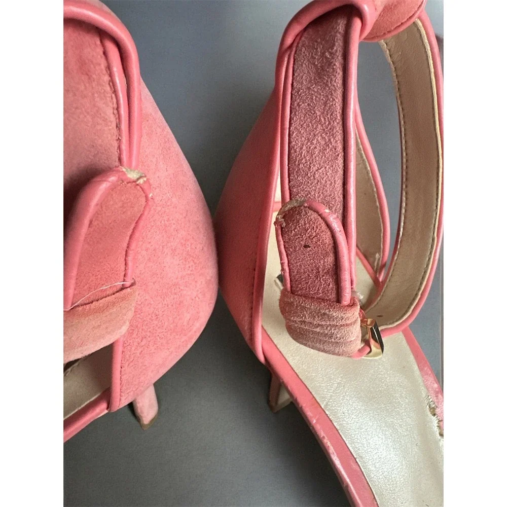 White House Black Market Pink Fabric Leather Ankle Strap Slingbacks‎ Sz 9.5M